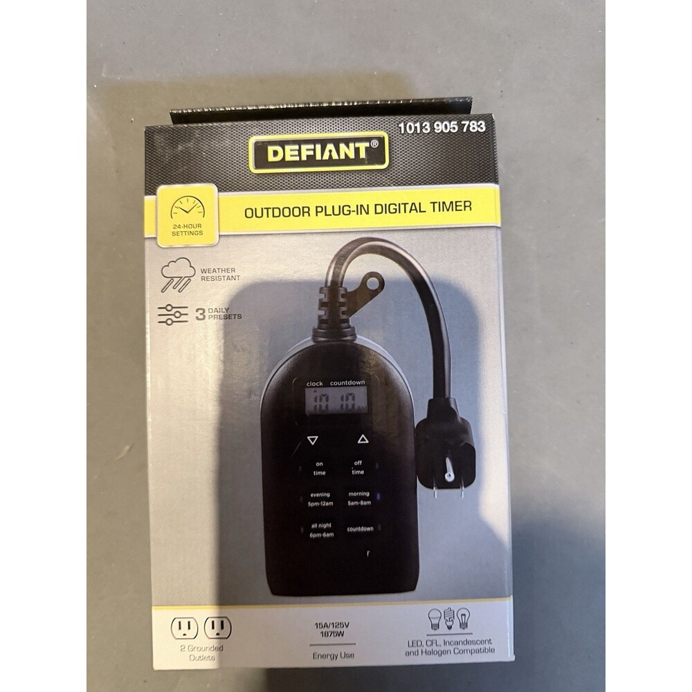 Defiant Outdoor Plug-In Digital Timer Weather Resistant 2 Outlet 15A 125V